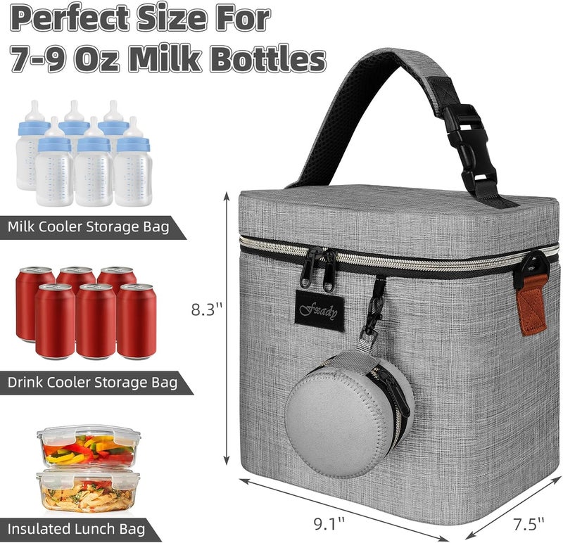 Fxady Breastmilk Cooler Bag with Ice Pack, Insulated Baby Bottle Tote Bag for 6 Bottles Up to 9 oz, Clip-On Pouch for Baby Essentials, Leakproof, Waterproof, Shoulder Strap for Nursing Moms - Image 2